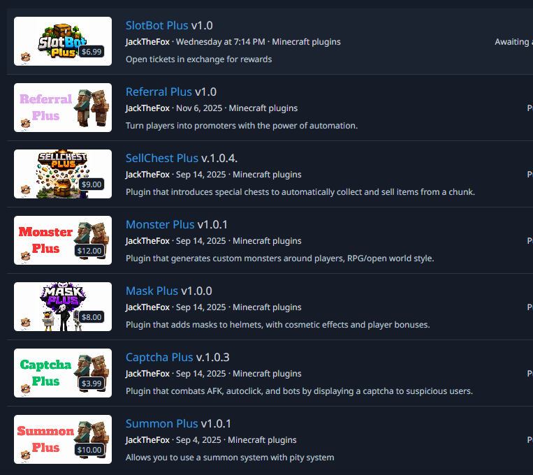Minecraft Plugins Portfolio
